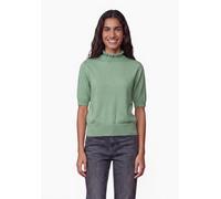 Kurzarmpullover STREET ONE STUDIO, Damen, Gr. 46, grün (grayed mint meliert), Web, 58% Baumwolle, 25% Polyamid, 17% Polyester, unifarben, normal normal, hoch geschlossener Ausschnitt, Rippbündchen, Pu