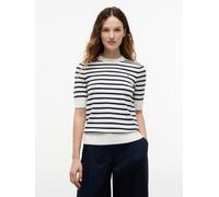 Kurzarmpullover TOMMY HILFIGER "CO JERSEY FINE GG C-NK SS SWT", Damen, Gr. L (42/44), weiß (ivory petal, schwarz n navy breton stp), Feinstrick, Obermaterial: 67% Baumwolle, 33% Polyamid, gestreift, r