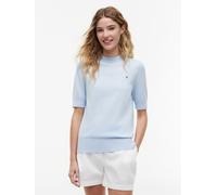Kurzarmpullover TOMMY HILFIGER "CO JERSEY FINE GG C-NK SS SWT", Damen, Gr. M (40), blau (breezy blau), Feinstrick, Obermaterial: 67% Baumwolle, 33% Polyamid, unifarben, regular fit normal, Rundhals, e