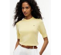 Kurzarmpullover TOMMY HILFIGER "CO JERSEY FINE GG C-NK SS SWT", Damen, Gr. M (40), gelb (citronella), Feinstrick, Obermaterial: 67% Baumwolle, 33% Polyamid, unifarben, regular fit normal, Rundhals, ei