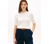 Kurzarmpullover TOMMY HILFIGER "CO JERSEY FINE GG C-NK SS SWT", Damen, Gr. S (36/38), ivory petal, Feinstrick, Obermaterial: 67% Baumwolle, 33% Polyamid, unifarben, regular fit normal, Rundhals, einge
