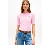 Kurzarmpullover TOMMY HILFIGER "CO JERSEY FINE GG C-NK SS SWT", Damen, Gr. S (36/38), rosa (rose petal), Feinstrick, Obermaterial: 67% Baumwolle, 33% Polyamid, unifarben, regular fit normal, Rundhals,