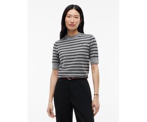 Kurzarmpullover TOMMY HILFIGER "CO JERSEY FINE GG C-NK SS SWT", Damen, Gr. XS (34), grau (medium grau heather stripe), Feinstrick, Obermaterial: 67% Baumwolle, 33% Nylon, gestreift, meliert, regular f