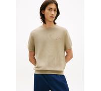 Kurzarmpullover TOMMY HILFIGER "COOL TOUCH STRUCTURE", Herren, Gr. L, beige (keystone), Strick, Obermaterial: 100% Baumwolle, Rundhals, Pullover, Relaxed Fit, aus Strick (12490502-L) keystone
