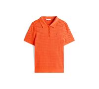 Kurzarmpullover TOMMY HILFIGER CURVE "CRV CO CABLE FINE GG POLO SWT", Damen, Gr. 50, orange (brilliant orange), Strick, Obermaterial: 100% Baumwolle, unifarben, figurbetont kurz, Pullover (92444564-50