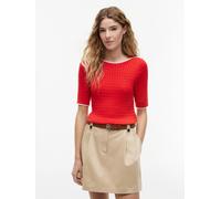 Kurzarmpullover TOMMY HILFIGER "FINE GG CABLE BOAT NK S/S", Damen, Gr. M (40), rot (fire rot), Strick, Obermaterial: 100% Baumwolle, unifarben mit Farbeinsatz, regular fit normal, U-Boot-Ausschnitt, e