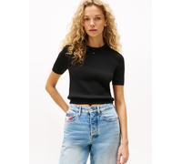 Kurzarmpullover TOMMY JEANS "TJW ESSENTIAL SS SWEATER", Damen, Gr. XL (42), schwarz, Feinstrick, Obermaterial: 100% Baumwolle, unifarben, Rundhals, Rippstrickbündchen, Pullover (90997345-XL) schwarz