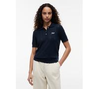 Kurzarmpullover TOMMY JEANS "TJW POINTELLE POLO SWEATER", Damen, Gr. S (36/38), schwarz night navy, Strick, Obermaterial: 50% Viskose, 28% Polyester, 22% Polyamid, unifarben, normal, Rundhals, Pullove