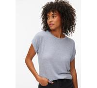 Kurzarmpullover VERO MODA "VMBRIANNA SS O-NECK PULLOVER BOO REP", Damen, Gr. L, brunnera blau detail:with birch melange, Feinstrick, Obermaterial: 58% Viskose, 38% Polyester, 4% Elasthan, meliert, uni