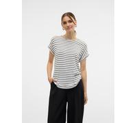 Kurzarmpullover VERO MODA "VMBRIANNA SS O-NECK PULLOVER BOO REP", Damen, Gr. L, schwarz-weiß (snow weiß stripes:with schwarz), Feinstrick, Obermaterial: 58% Viskose, 38% Polyester, 4% Elasthan, gering
