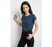 Kurzarmpullover VERO MODA "VMBRIANNA SS O-NECK PULLOVER BOO REP", Damen, Gr. M, blau (schwarz denim detail:with china blau melange), Feinstrick, Obermaterial: 58% Viskose, 38% Polyester, 4% Elasthan,