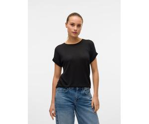 Kurzarmpullover VERO MODA "VMBRIANNA SS O-NECK PULLOVER BOO REP", Damen, Gr. S, schwarz (schwarz detail:solid), Feinstrick, Obermaterial: 58% Viskose, 38% Polyester, 4% Elasthan, unifarben, normal nor