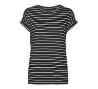 Kurzarmpullover VERO MODA "VMBRIANNA SS O-NECK PULLOVER BOO REP", Damen, Gr. S, schwarz stripes:with snow weiß, Feinstrick, Obermaterial: 58% Viskose, 38% Polyester, 4% Elasthan, geringelt, gestreift,