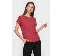 Kurzarmpullover VERO MODA "VMBRIANNA SS O-NECK PULLOVER BOO REP", Damen, Gr. XS, rot (jazzy detail:with coral paradise melange), Feinstrick, Obermaterial: 58% Viskose, 38% Polyester, 4% Elasthan, meli