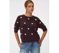 Kurzarmpullover VERO MODA "VMDOFFY INTARSIA 2/4 O-NK PULLOV GA NOOS", Damen, Gr. XS, windsor wine detail:with weiß hearts, Strick, Obermaterial: 94% Polyester, 3% Elasthan, 3% Nylon, regular fit taill