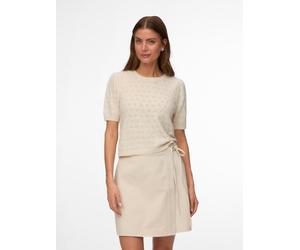 Kurzarmpullover VERO MODA "VMDOFFY STITCH 2/4 O-NECK PULLOVER NOOS", Damen, Gr. L, birch detail:melange, Strick, Obermaterial: 94% Polyester, 3% Elasthan, 3% Nylon, meliert, regular fit normal, Rundha