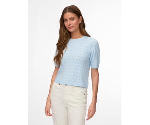 Kurzarmpullover VERO MODA "VMDOFFY STITCH 2/4 O-NECK PULLOVER NOOS", Damen, Gr. L, cashmere blau detail:melange, Strick, Obermaterial: 94% Polyester, 3% Elasthan, 3% Nylon, meliert, regular fit normal