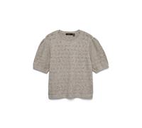Kurzarmpullover VERO MODA "VMDOFFY STITCH 2/4 O-NECK PULLOVER NOOS", Damen, Gr. L, moon rock detail:melange, Strick, Obermaterial: 94% Polyester, 3% Elasthan, 3% Nylon, meliert, regular fit normal, Ru