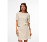 Kurzarmpullover VERO MODA "VMDOFFY STITCH 2/4 O-NECK PULLOVER NOOS", Damen, Gr. XL, birch detail:melange, Strick, Obermaterial: 94% Polyester, 3% Elasthan, 3% Nylon, meliert, regular fit normal, Rundh