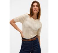 Kurzarmpullover VERO MODA "VMMORENA 2/4 O-NECK PULLOVER GA BOO REP", Damen, Gr. L, beige (birch), Strick, Obermaterial: 50% Baumwolle, 50% Modal, unifarben, sehr figurbetont normal, Rundhals, Pullover