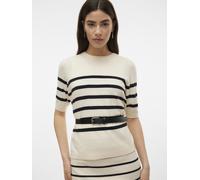 VERO MODA Pullover VMSABA PLAIN SS O-Neck Feinstrick gestreift, Birch/Stripes W BLACK, S