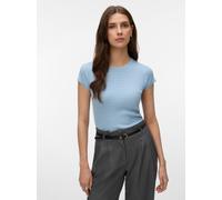 Kurzarmpullover VERO MODA "VMSILJE C/S O-NECK POINTELLE PULL NOOS", Damen, Gr. L, cashmere blau, Strick, Obermaterial: 77% Viskose, 23% Polyester, unifarben, regular fit normal, Rundhals, Pullover, So