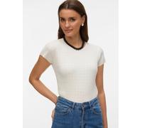 Kurzarmpullover VERO MODA "VMSILJE C/S O-NECK POINTELLE PULL NOOS", Damen, Gr. S, birch, Strick, Obermaterial: 77% Viskose, 23% Polyester, unifarben, regular fit normal, Rundhals, Pullover, Sommerpull