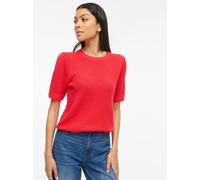 Kurzarmpullover VILA "VIDALO O-NECK S/S KNIT TOP - NOOS", Damen, Gr. XXL, rot (hibiscus), Strick, Obermaterial: 100% Baumwolle, unifarben, regular fit normal, Rundhals, Rippbündchen, Pullover (6395802