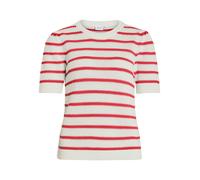 Kurzarmpullover VILA "VIDALO O-NECK S/S STRIPE KNIT-NOOS", Damen, Gr. M, weiß alyssum stripes:hibiscus, Strick, Obermaterial: 100% Baumwolle, gestreift, regular fit normal, Rundhals, Rippbündchen, Pul