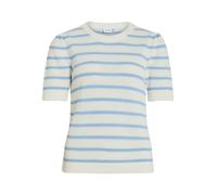 Kurzarmpullover VILA "VIDALO O-NECK S/S STRIPE KNIT-NOOS", Damen, Gr. S, weiß alyssum stripes:nantucket breeze, Strick, Obermaterial: 100% Baumwolle, gestreift, regular fit normal, Rundhals, Rippbündc