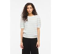 Kurzarmpullover VILA "VIDALO O-NECK S/S STRIPE KNIT-NOOS", Damen, Gr. XS, weiß alyssum stripes:nantucket breeze, Strick, Obermaterial: 100% Baumwolle, gestreift, regular fit normal, Rundhals, Rippbünd
