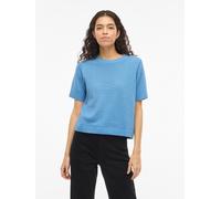 Kurzarmpullover VILA "VILOLLO O-NECK S/S DETAIL KNIT TOP- NOOS", Damen, Gr. XS, blau (all aboard), Strick, Obermaterial: 100% Baumwolle, unifarben, regular fit normal, Rundhals, Rippstrickbündchen, Pu