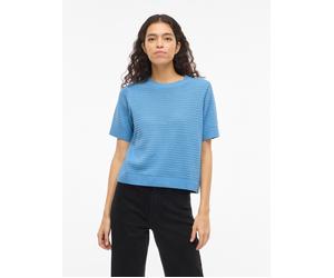 Kurzarmpullover VILA "VILOLLO O-NECK S/S DETAIL KNIT TOP- NOOS", Damen, Gr. XXL, blau (all aboard), Strick, Obermaterial: 100% Baumwolle, unifarben, regular fit normal, Rundhals, Rippstrickbündchen, P