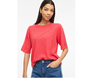 Kurzarmpullover VILA "VIMALU O-NECK 2/4 KNIT TOP-NOOS", Damen, Gr. S, rot (hibiscus detail:melange), Strick, Obermaterial: 50% Polyester, 30% Viskose, 20% Nylon, meliert, oversize kurz, Rundhals, Pull