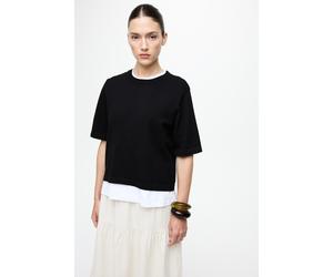 Kurzarmpullover VILA "VIMALU O-NECK 2/4 KNIT TOP-NOOS", Damen, Gr. S, schwarz beauty, Strick, Obermaterial: 50% Polyester, 30% Viskose, 20% Nylon, unifarben, oversize kurz, Rundhals, Pullover (4935800