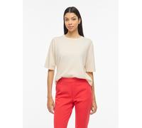 Kurzarmpullover VILA "VIMALU O-NECK 2/4 KNIT TOP-NOOS", Damen, Gr. XS, beige (sandshell detail:melange), Strick, Obermaterial: 50% Polyester, 30% Viskose, 20% Nylon, meliert, oversize kurz, Rundhals,