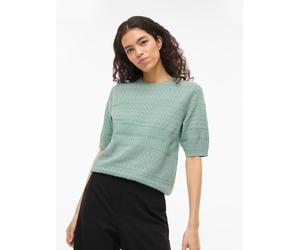 Kurzarmpullover VILA "VIMILOS S/S O-NECK POINTELLE TOP - NOOS", Damen, Gr. L, blau surf, Strick, Obermaterial: 52% Viskose, 28% Polyester, 20% Polyamid, unifarben, regular fit normal, Rundhals, Rippst