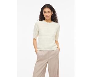 Kurzarmpullover VILA "VIMILOS S/S O-NECK POINTELLE TOP - NOOS", Damen, Gr. M, weiß (whisper weiß), Strick, Obermaterial: 52% Viskose, 28% Polyester, 20% Polyamid, unifarben, regular fit normal, Rundha