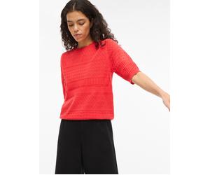 Kurzarmpullover VILA "VIMILOS S/S O-NECK POINTELLE TOP - NOOS", Damen, Gr. S, hibiscus, Strick, Obermaterial: 52% Viskose, 28% Polyester, 20% Polyamid, unifarben, regular fit normal, Rundhals, Rippstr