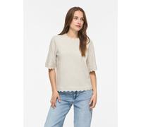 Kurzarmpullover VILA "VINIKOLINA O-NECK 2/4 KNIT TOP - NOOS", Damen, Gr. L, beige (super light natural melan), Strick, Obermaterial: 97% Polyester, 3% Elasthan, unifarben, normal normal, Rundhals, Pul