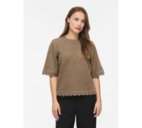 Kurzarmpullover VILA "VINIKOLINA O-NECK 2/4 KNIT TOP - NOOS", Damen, Gr. XXL, falcon detail:melange, Strick, Obermaterial: 97% Polyester, 3% Elasthan, meliert, normal normal, Rundhals, Pullover, Mater