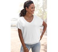 Kurzarmpullover VIVANCE, Damen, Gr. 32/34, creme, Feinstrick, Obermaterial: 65% Viskose, 35% Polyamid, unifarben, figurumspielend hüftlang, V-Ausschnitt, Pullover, aus Feinstrick, lockeres Strickshirt