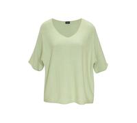 Kurzarmpullover VIVANCE, Damen, Gr. 44/46, grün (hellgrün meliert), Strick, Obermaterial: 52% Viskose, 25% Polyester, 23% Polyamid, meliert, figurumspielend hüftlang, V-Ausschnitt, Rollsaum, Pullover,