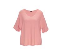 Kurzarmpullover VIVANCE, Damen, Gr. 44/46, rosa (koralle), Strick, Obermaterial: 52% Viskose, 25% Polyester, 23% Polyamid, unifarben, figurumspielend hüftlang, V-Ausschnitt, Rollsaum, Pullover, in loc