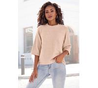Kurzarmpullover VIVANCE, Damen, Gr. 40/42, sand meliert, Strick, Obermaterial: 74% Polyacryl, 24% Polyamid, 2% Elasthan, meliert, figurumspielend hüftlang, Rundhals, Raglanärmel, Pullover (30292722-40