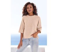 Kurzarmpullover VIVANCE "mit weiten Ärmeln", Damen, Gr. 44/46, beige (sand meliert), Strick, Obermaterial: 74% Polyacryl, 24% Polyamid, 2% Elasthan, meliert, figurumspielend hüftlang, Rundhals, Raglan