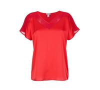 Kurzarmshirt ALBA MODA "Shirt Shirt mit Spitzen am Ausschnitt", Damen, Gr. 34, rot, Obermaterial: 100% Polyester PES., Modern, figurumspielend, V-Ausschnitt, Shirts (88909567-34) rot