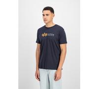 Kurzarmshirt ALPHA INDUSTRIES "Alpha Label T", Herren, Gr. XXL, blau (rep.blau), Single Jersey, Obermaterial: 100% Baumwolle, bedruckt, regular fit normal, Rundhals, Shirts (83012850-XXL) rep.blau