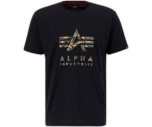 Kurzarmshirt ALPHA INDUSTRIES "Camo PP T", Damen, Gr. XL, schwarz, Single Jersey, Obermaterial: 100% Baumwolle, bedruckt, regular fit normal, Rundhals, Shirts (76050122-XL) schwarz
