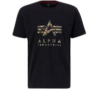 Kurzarmshirt ALPHA INDUSTRIES "Camo PP T", Herren, Gr. M, schwarz, Single Jersey, Obermaterial: 100% Baumwolle, bedruckt, regular fit normal, Rundhals, Shirts (76050122-M) schwarz